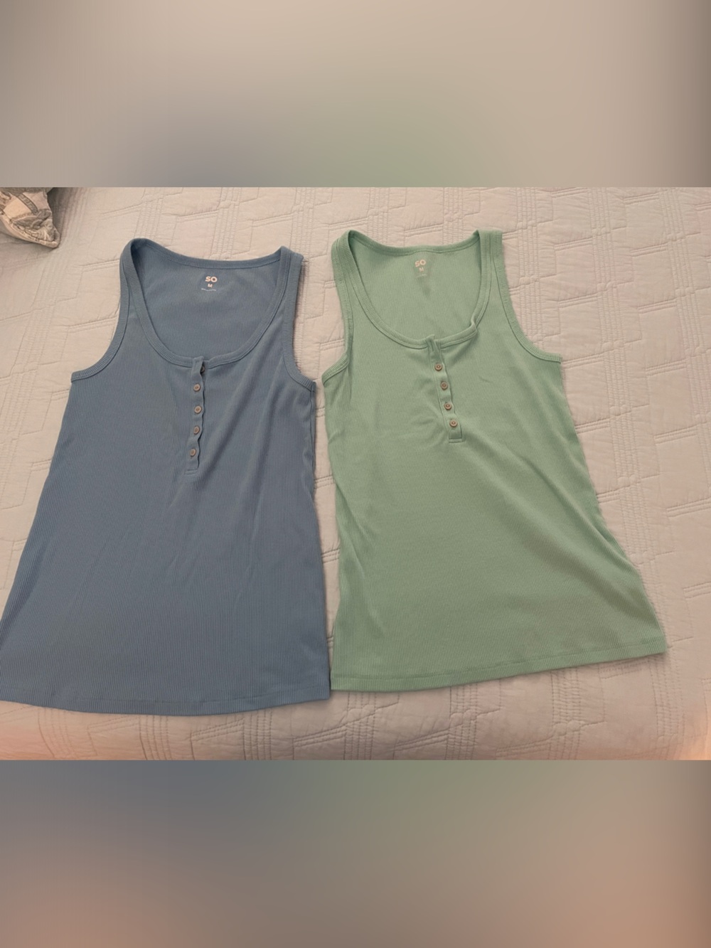 SO Ribbed Henley Tank Tops – Blue & Mint M
